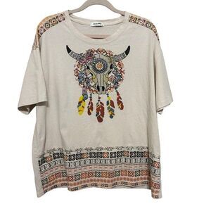 American Bling T-Shirt Women 2XL XXL Cream Embellished Dreamcatcher Southwestern